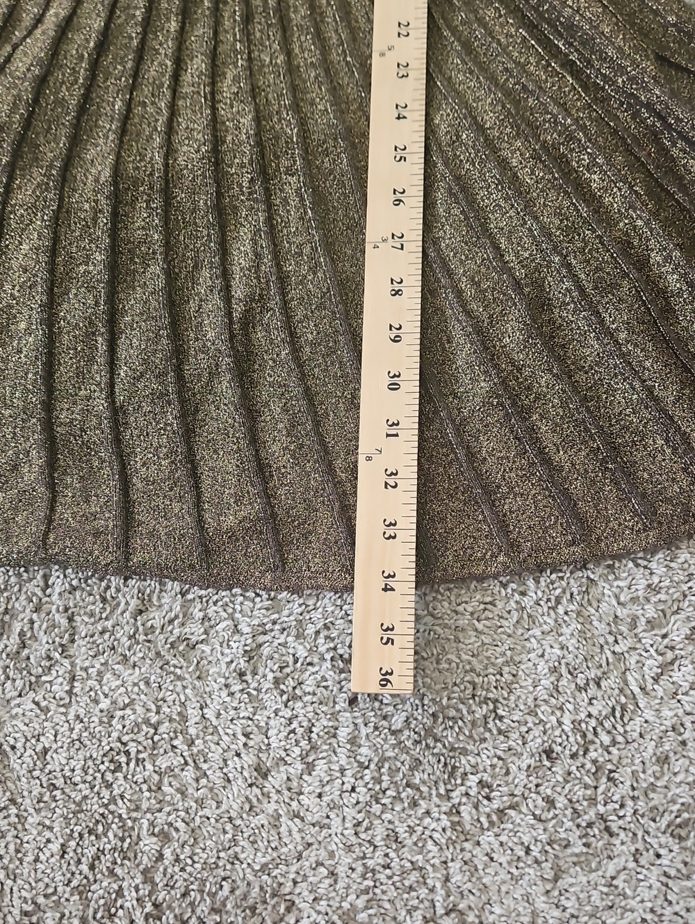 STAUD Gold Metallic Ribbed Long-Sleeve Fit-and-Flare Mini Dress L - Picture 5 of 11